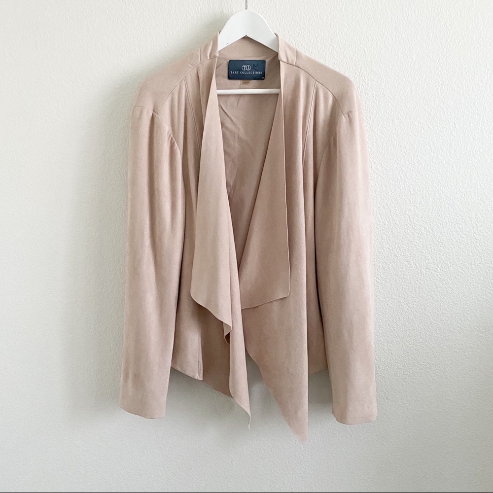 TART Collections Sybill Blush Pink Nude Faux Suede Draped Front Waterfall Jacket